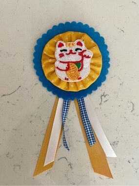 Mahjong Mum Ribbon Brooch - Blue & Yellow